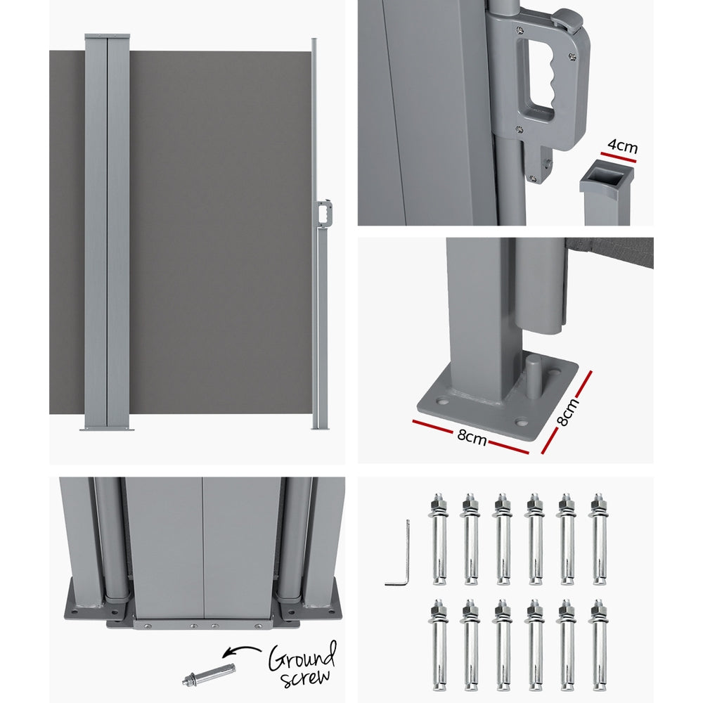 Side Awning Sun Shade Outdoor Blinds Retractable Screen Grey