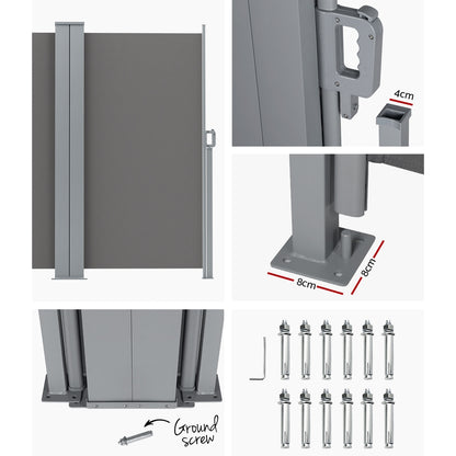 Side Awning Sun Shade Outdoor Blinds Retractable Screen Grey