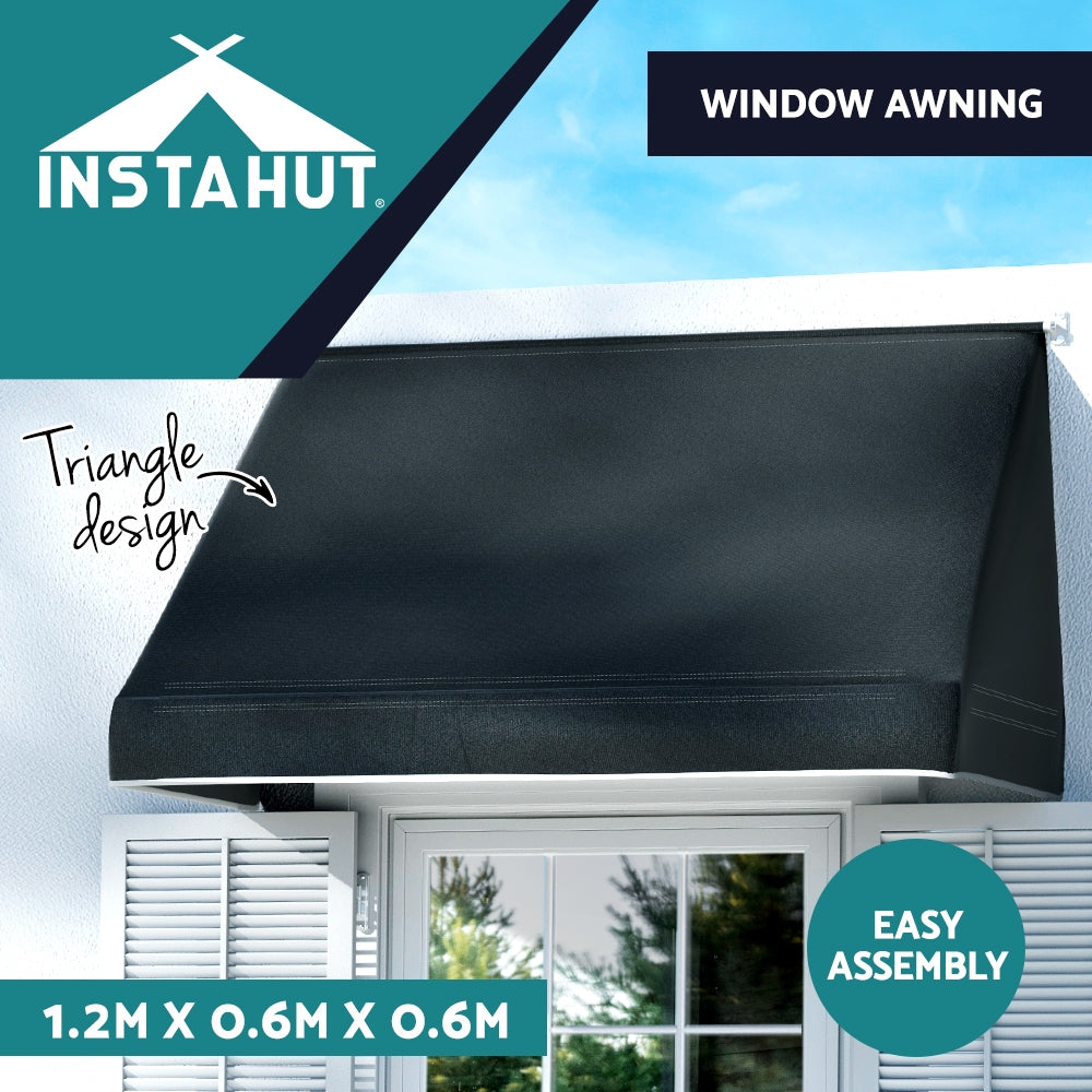 Window Door Awning 1.2Mx0.6Mx0.6M Black Polyester Fabric Steel Frame