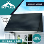 Window Door Awning 1.2Mx0.6Mx0.6M Black Polyester Fabric Steel Frame