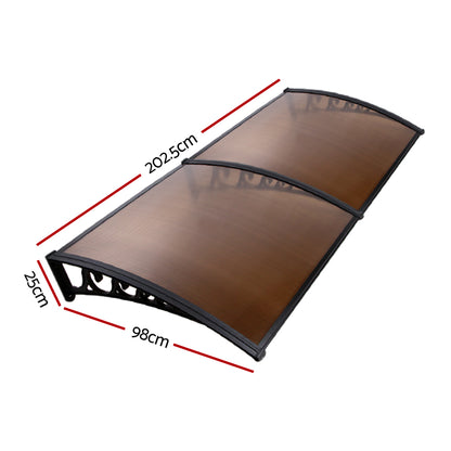 Window Awning Door Canopy 1M X 2M Brown Hollow Sheet Plastic Frame