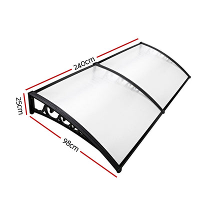Window Door Awning 1Mx2.4M Transparent Hollow Sheet Plastic Frame