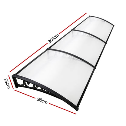 Window Door Awning 1Mx3M Transparent Hollow Sheet Plastic Frame