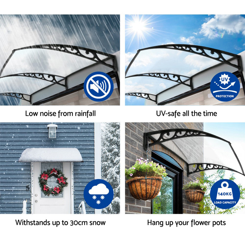 Window Door Awning 1Mx3M Transparent Hollow Sheet Plastic Frame