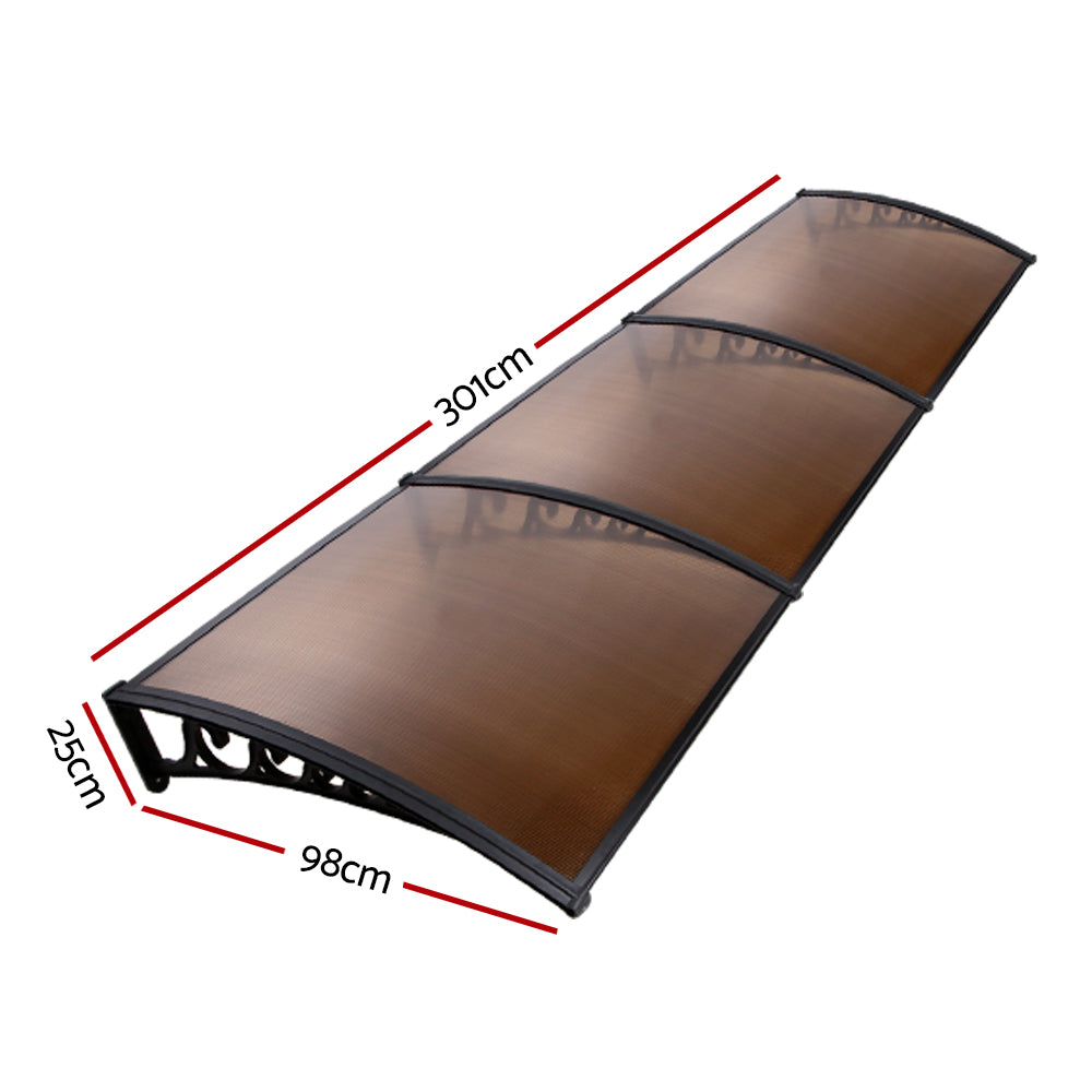 Window Door Awning 1Mx3M Brown Hollow Sheet Plastic Frame