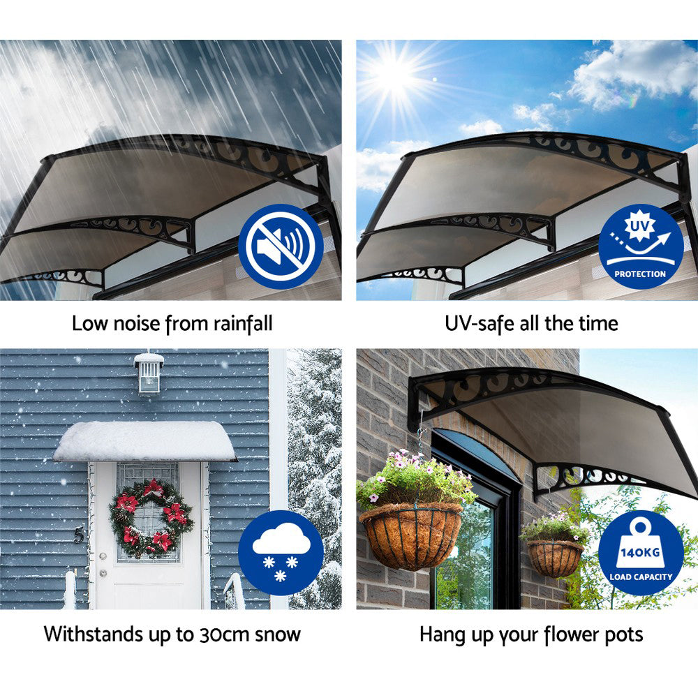 Window Door Awning 1Mx3M Brown Hollow Sheet Plastic Frame