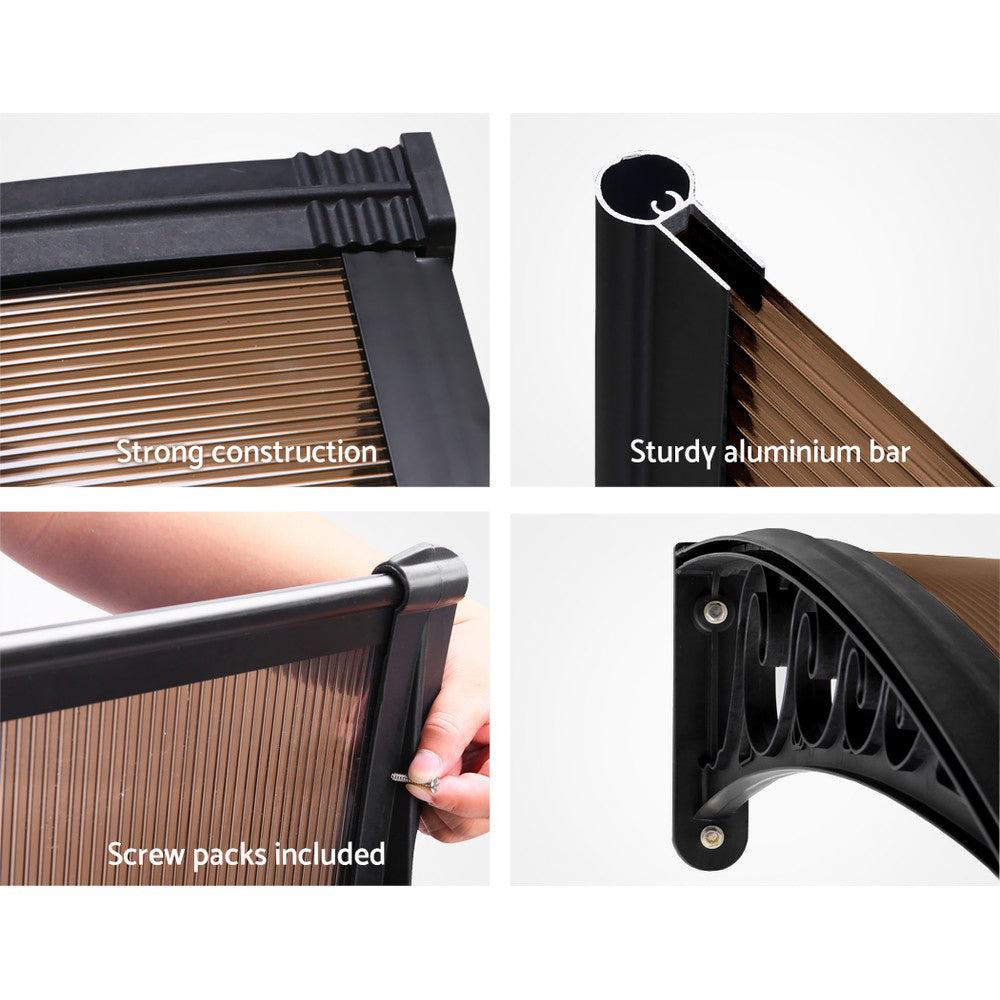 Window Door Awning 1Mx3M Brown Hollow Sheet Plastic Frame