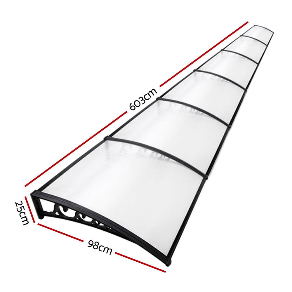 Window Door Awning 1Mx6M Transparent Hollow Sheet Plastic Frame
