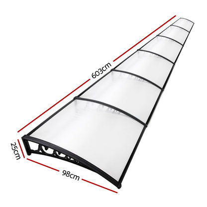Window Door Awning 1Mx6M Transparent Hollow Sheet Plastic Frame