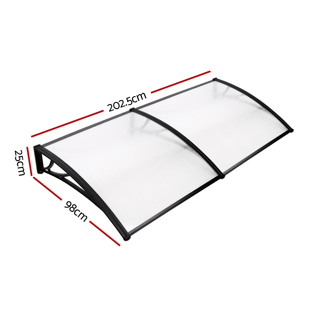 Window Door Awning Canopy 1Mx2M Transparent Sheet Black Plastic Frame
