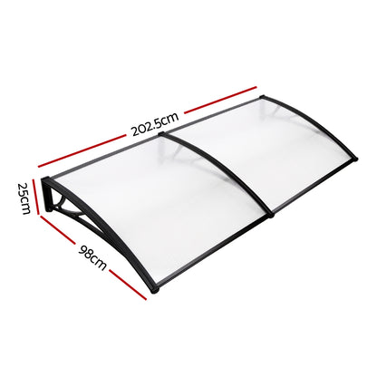 Window Door Awning Canopy 1Mx2M Transparent Sheet Black Plastic Frame