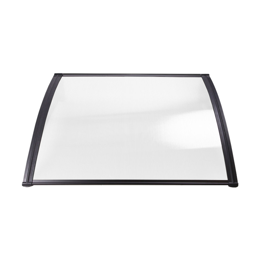 Window Door Awning Canopy 1Mx2M Transparent Sheet Black Plastic Frame