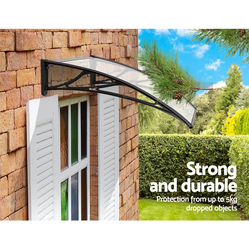 Window Door Awning Canopy 1Mx2M Transparent Sheet Black Plastic Frame
