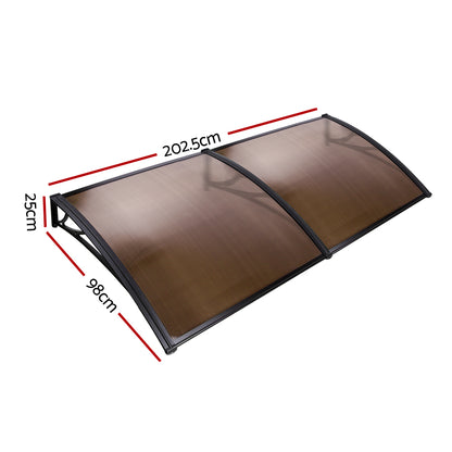 Window Door Awning Canopy 1Mx2M Brown Sheet Black Plastic Frame