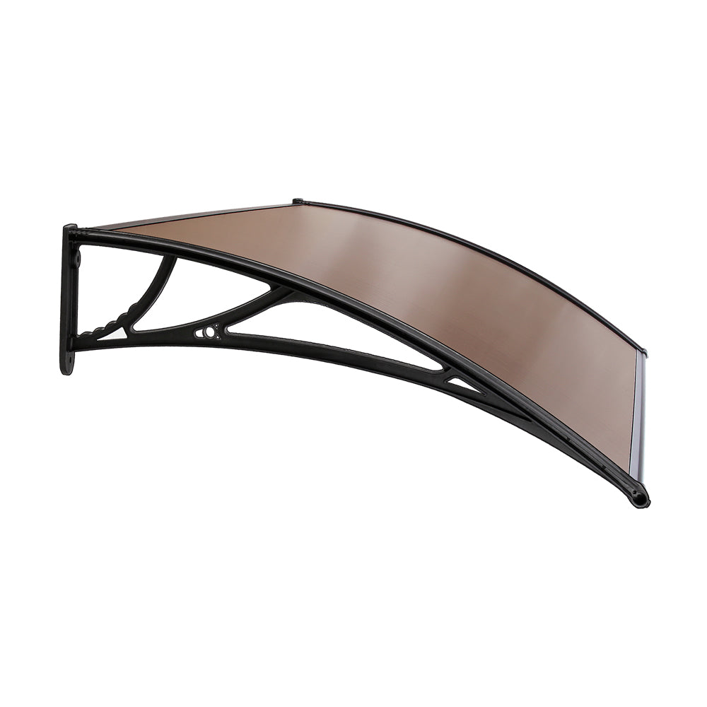 Window Door Awning Canopy 1Mx2M Brown Sheet Black Plastic Frame