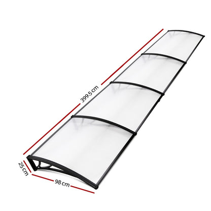 Window Awning Door Canopy 1M X 4M Transparent Sheet Black Plastic Frame