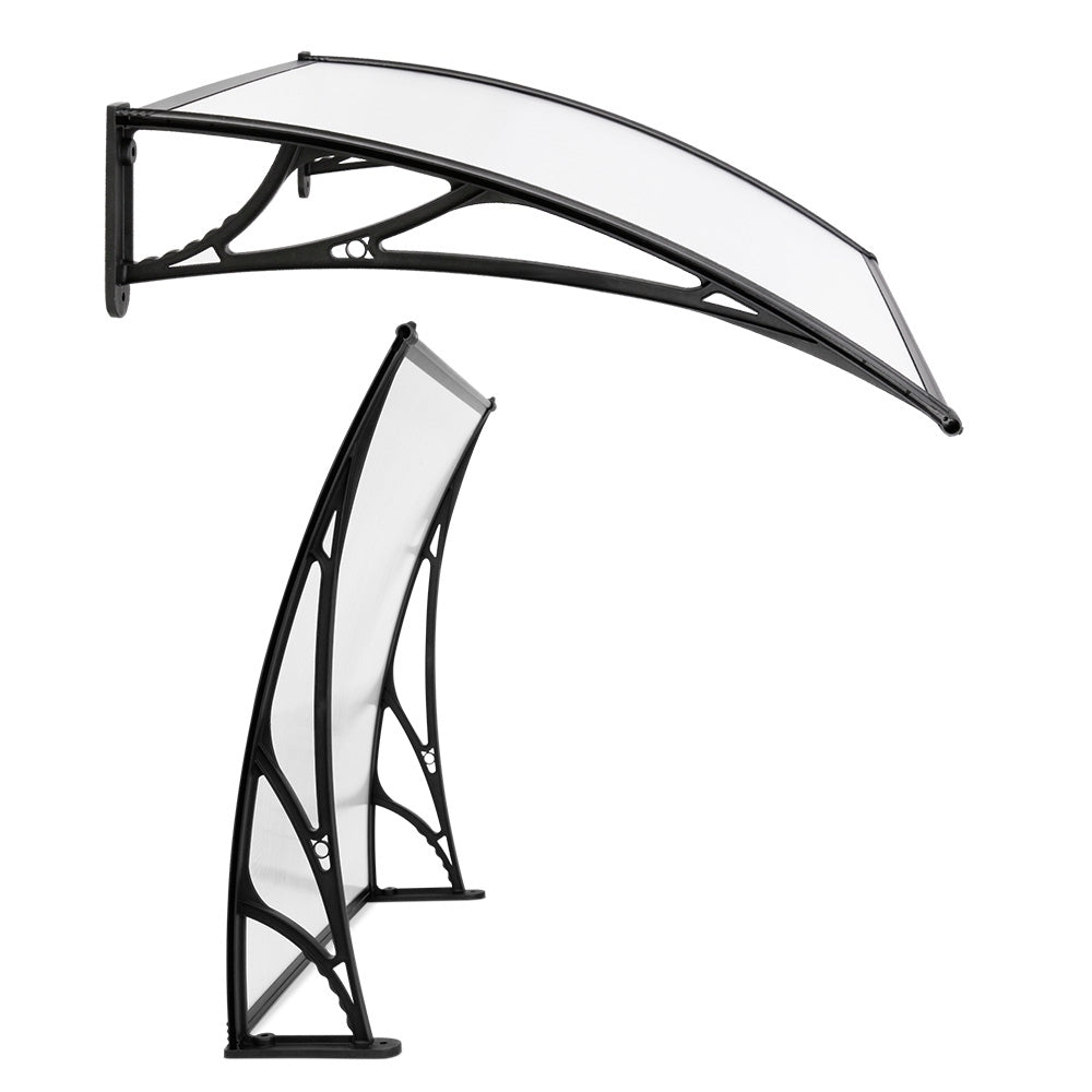 Window Awning Door Canopy 1M X 4M Transparent Sheet Black Plastic Frame