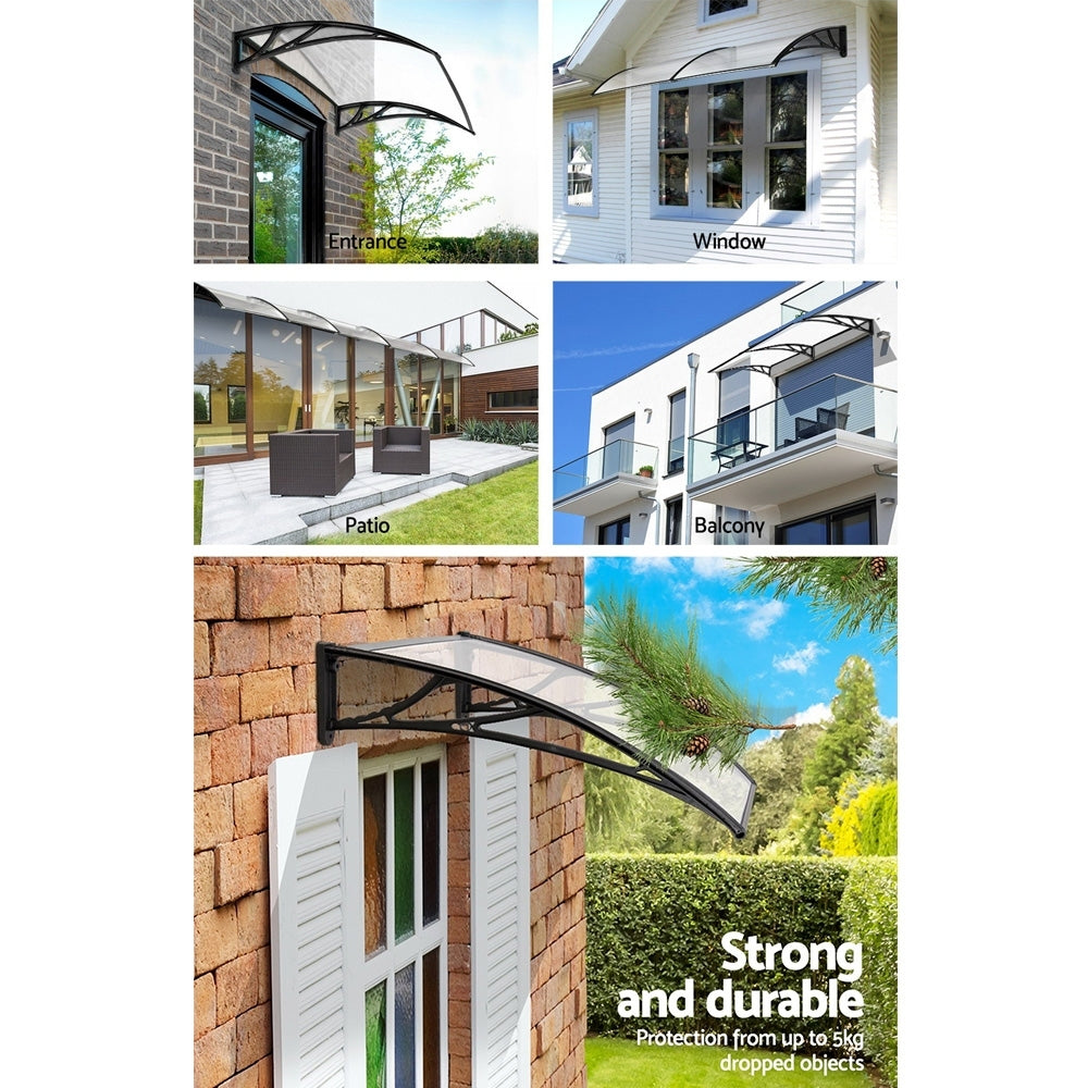Window Awning Door Canopy 1M X 4M Transparent Sheet Black Plastic Frame