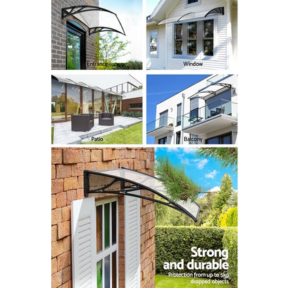 Window Awning Door Canopy 1M X 4M Transparent Sheet Black Plastic Frame
