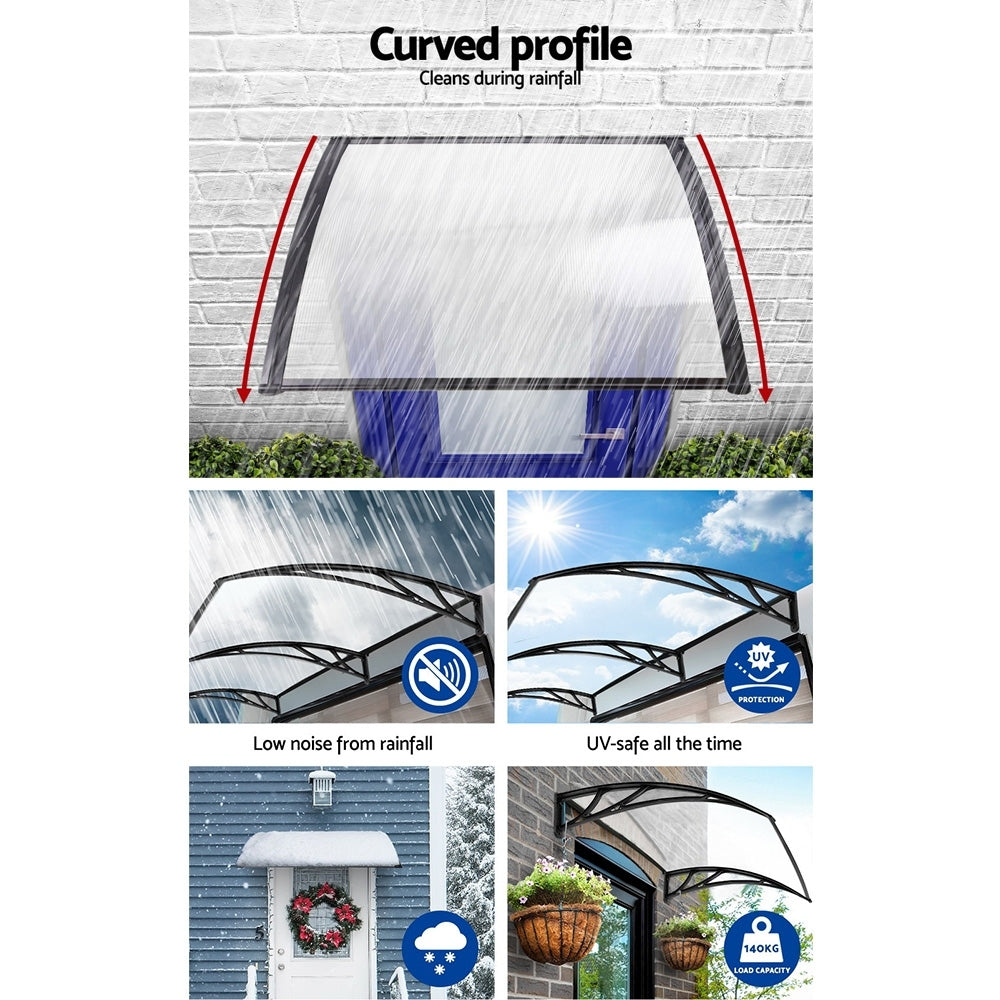 Window Awning Door Canopy 1M X 4M Transparent Sheet Black Plastic Frame