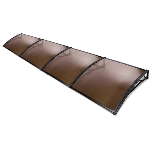  Window Door Awning Canopy 1Mx4M Brown Sheet Black Plastic Frame