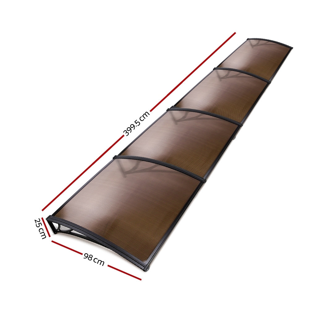 Window Awning Door Canopy 1M X 4M Brown Sheet Black Plastic Frame
