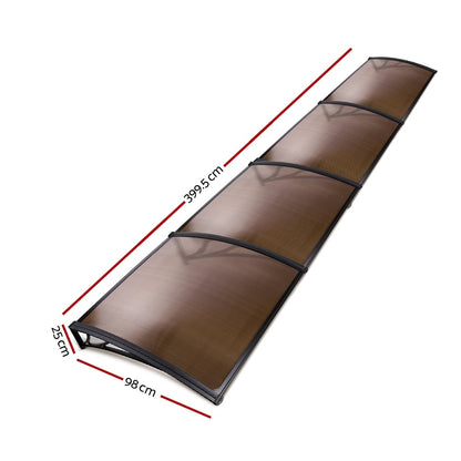 Window Awning Door Canopy 1M X 4M Brown Sheet Black Plastic Frame