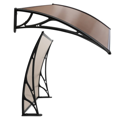 Window Awning Door Canopy 1M X 4M Brown Sheet Black Plastic Frame