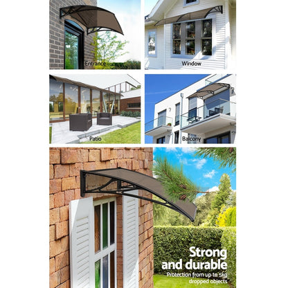 Window Awning Door Canopy 1M X 4M Brown Sheet Black Plastic Frame