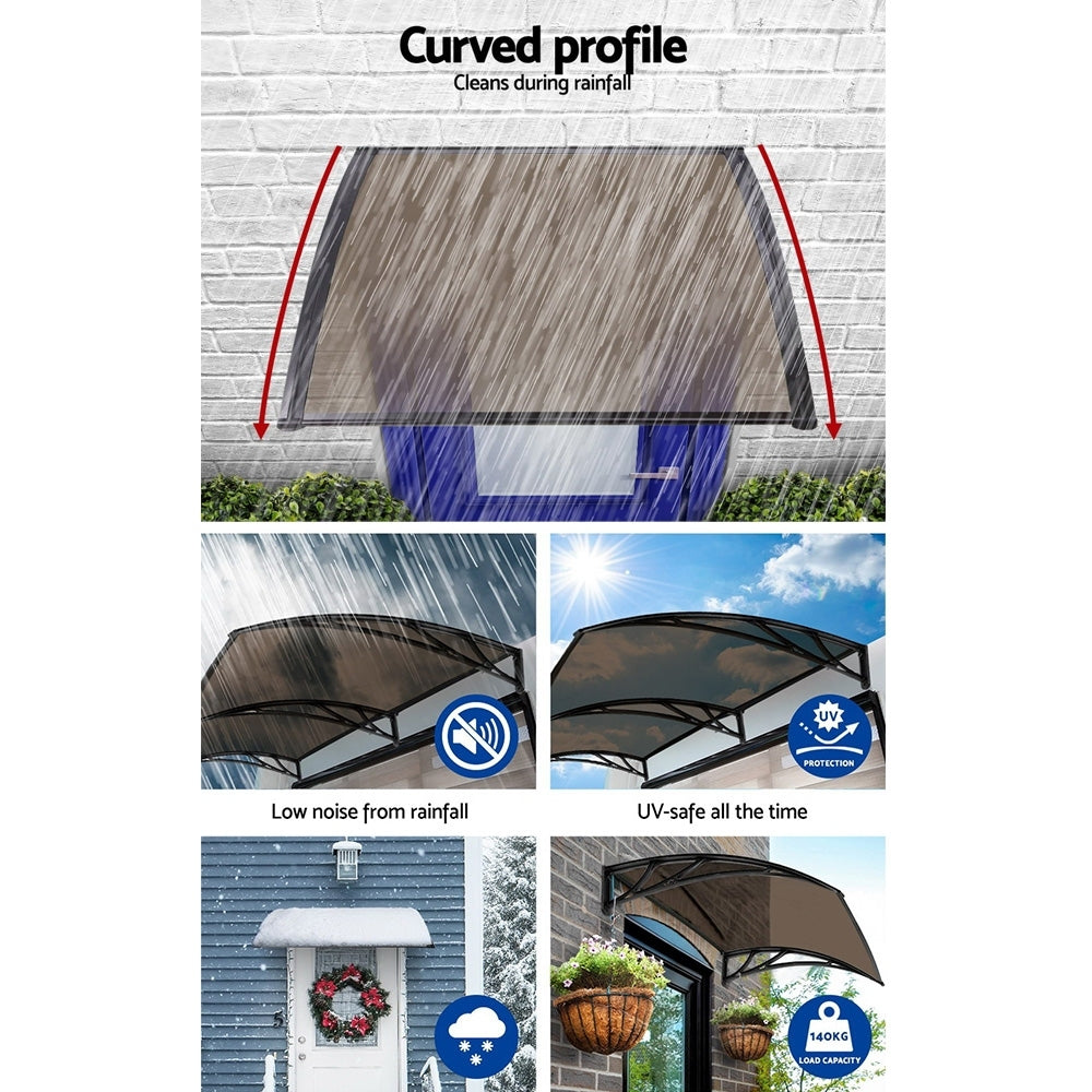 Window Awning Door Canopy 1M X 4M Brown Sheet Black Plastic Frame