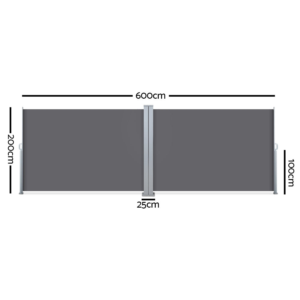 Side Awning Sun Shade Outdoor Retractable Privacy Screen 2Mx6M Grey