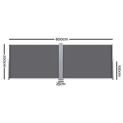 Side Awning Sun Shade Outdoor Retractable Privacy Screen 2Mx6M Grey