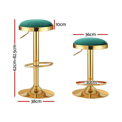 4x Bar Stools Kitchen Dining Chairs Velvet Padded Stool Green