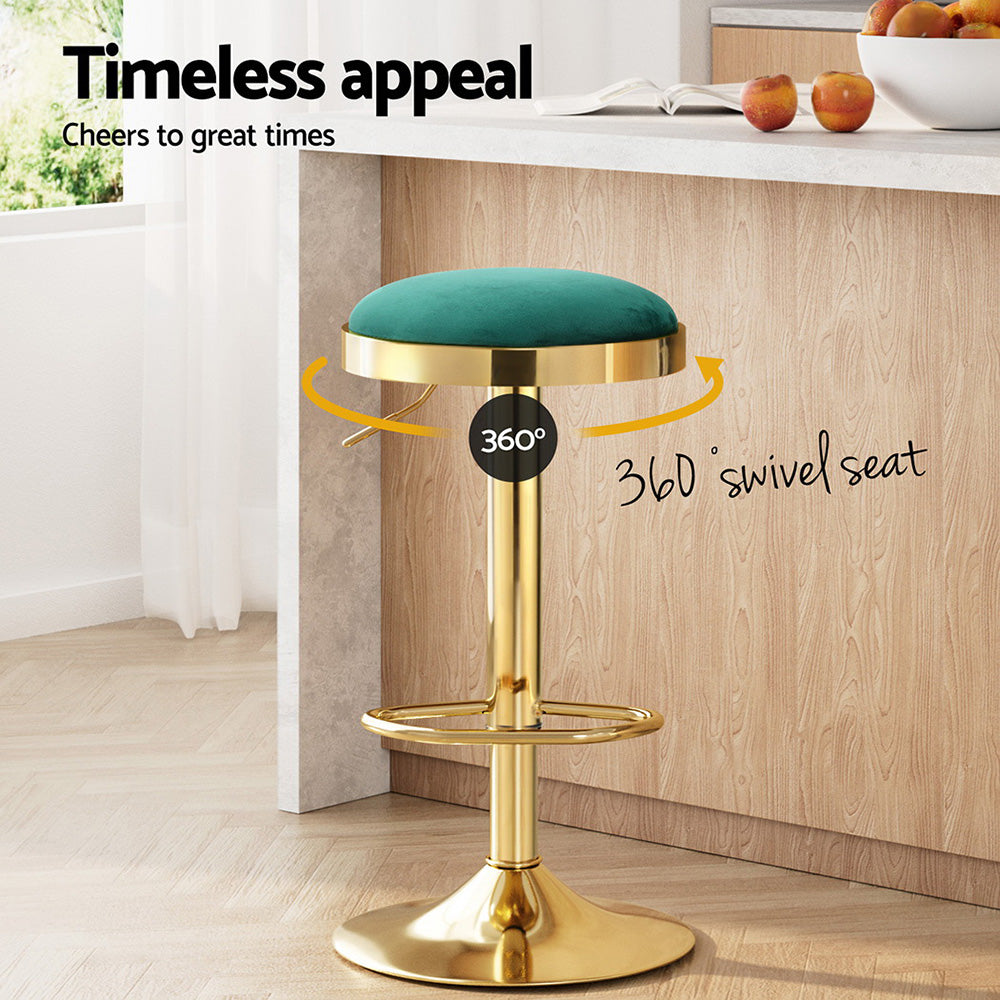 4x Bar Stools Kitchen Dining Chairs Velvet Padded Stool Green