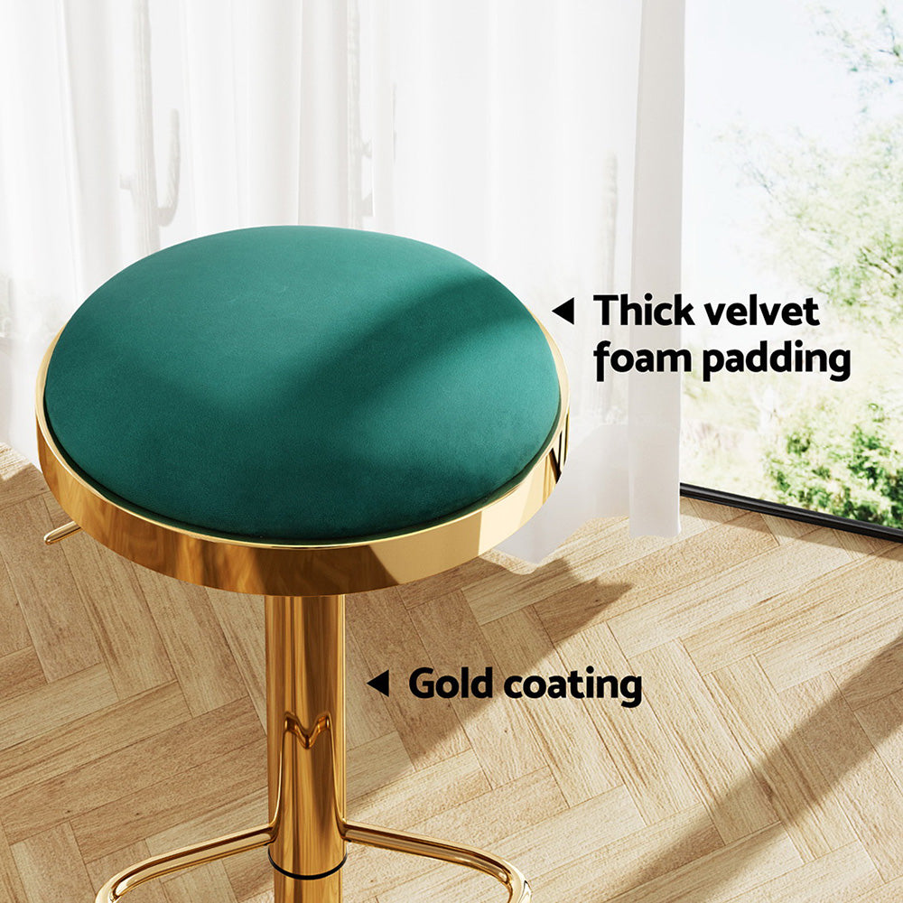 2x Bar Stools Kitchen Dining Chairs Velvet Padded Stool Green