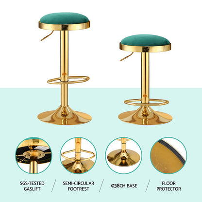 4x Bar Stools Kitchen Dining Chairs Velvet Padded Stool Green