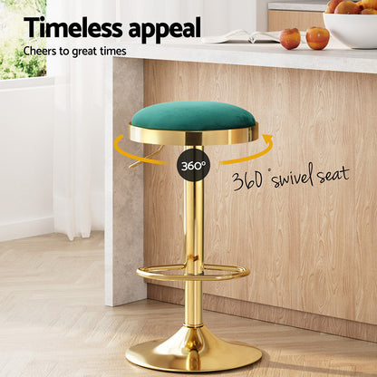 2x Bar Stools Kitchen Dining Chairs Velvet Padded Stool Green