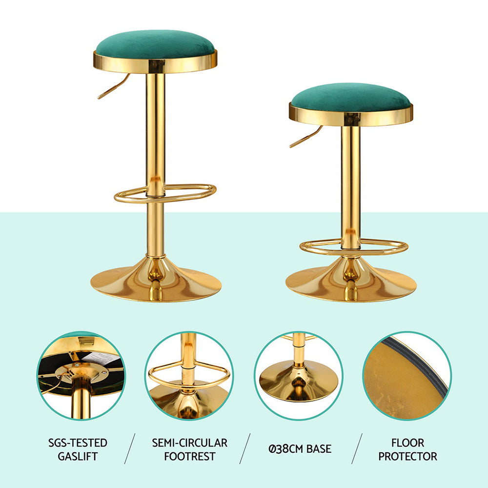 2x Bar Stools Kitchen Dining Chairs Velvet Padded Stool Green