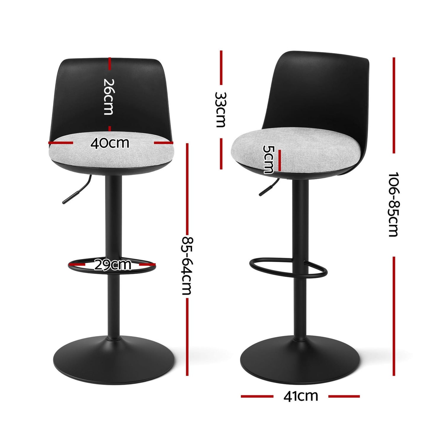 Black chair 41x46x85cm, rear view