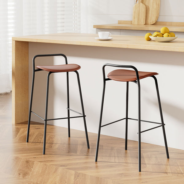  2x Bar Stools Kitchen Counter Stools Metal Brown