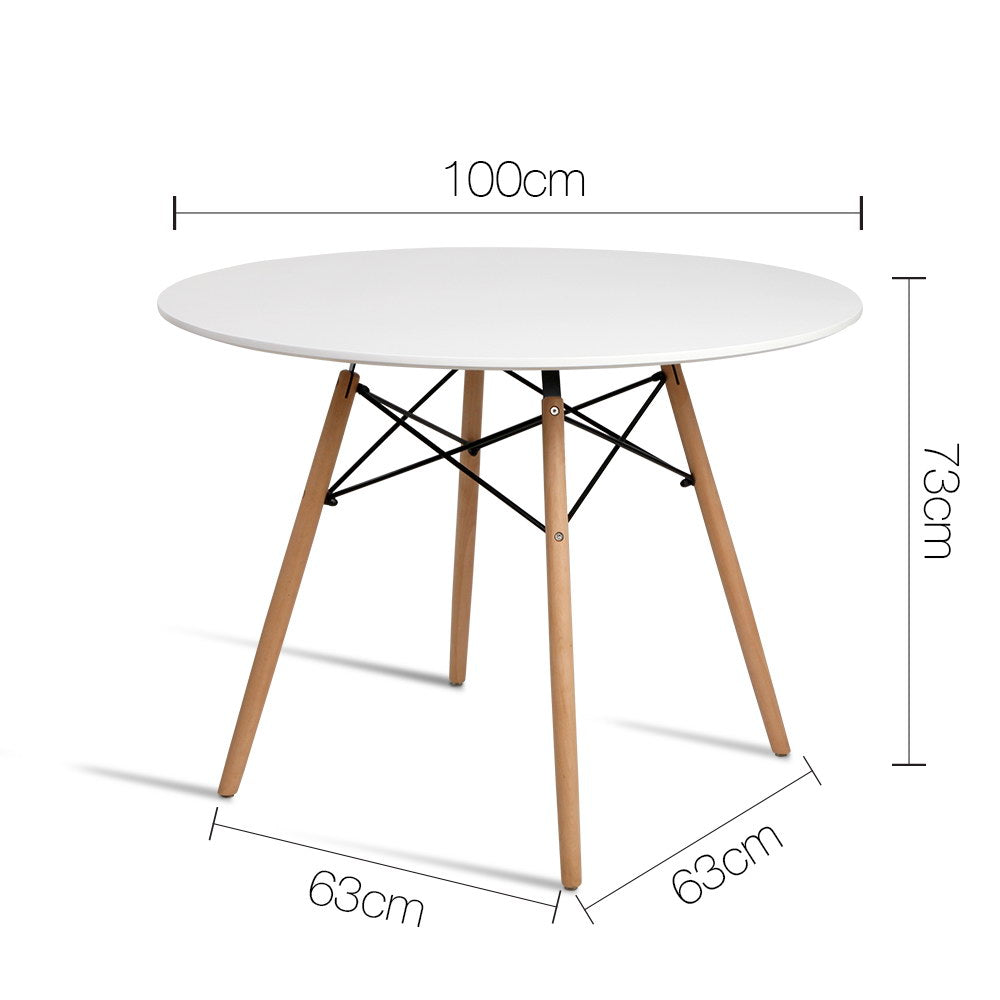 Dining Table Round White 4 Seater 100Cm