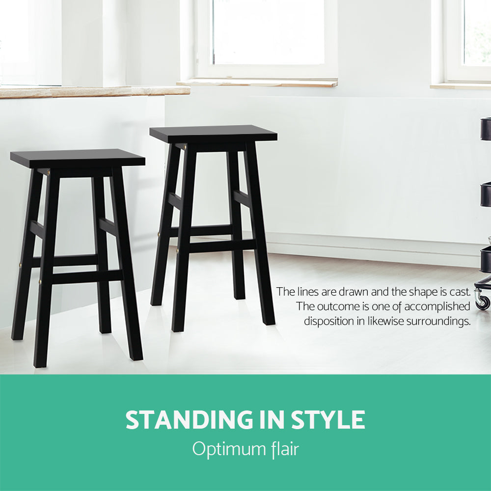 Bar Stools Kitchen Counter Stools Wooden Chairs Black X2
