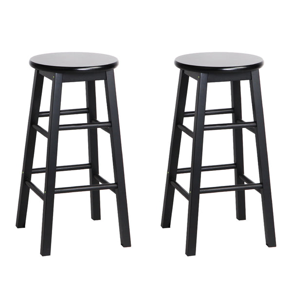  2X Bar Stools Round Chairs Wooden Black