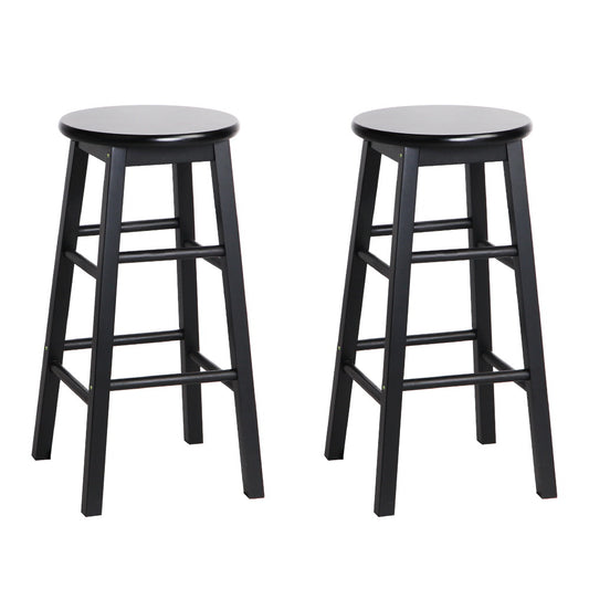 2X Bar Stools Round Chairs Wooden Black