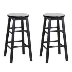 2X Bar Stools Round Chairs Wooden Black