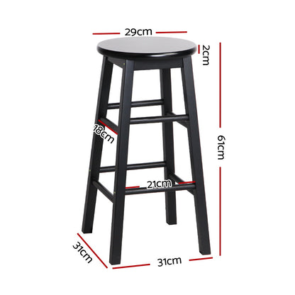 2X Bar Stools Round Chairs Wooden Black