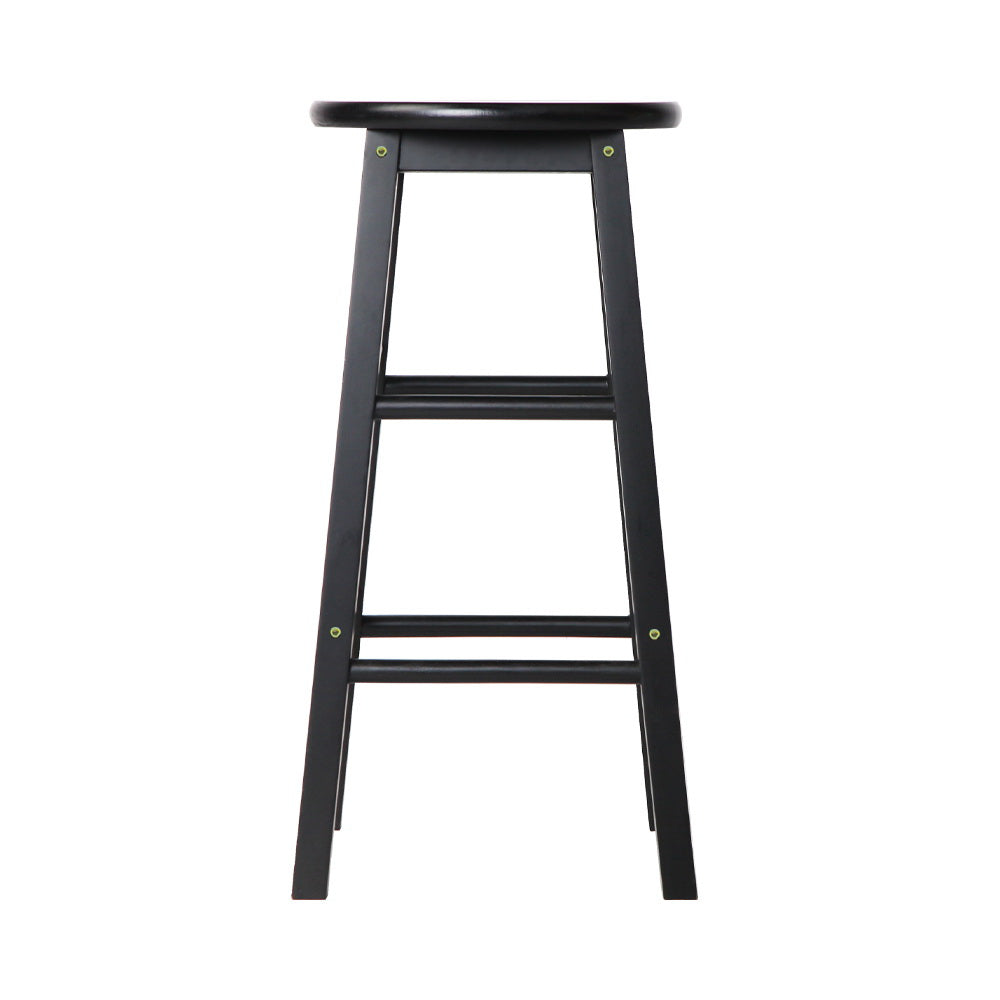 2X Bar Stools Round Chairs Wooden Black
