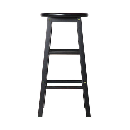 2X Bar Stools Round Chairs Wooden Black