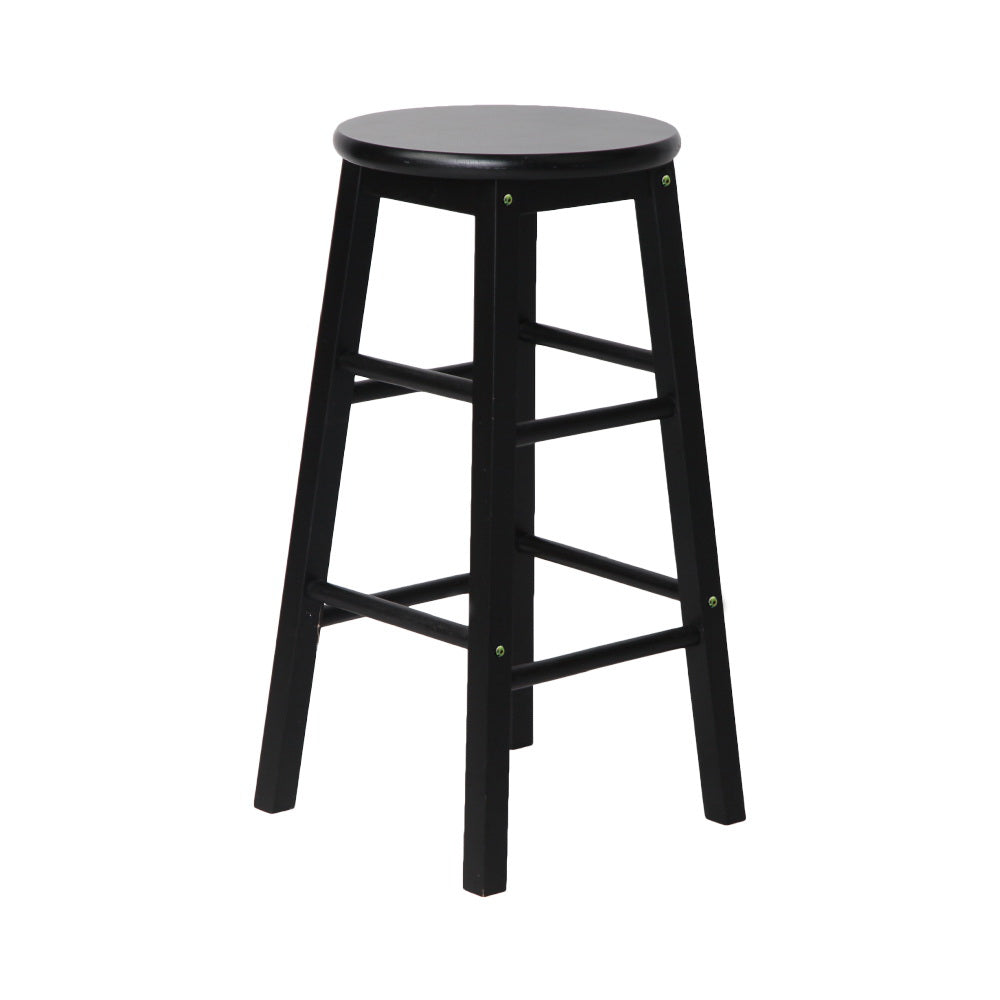 2X Bar Stools Round Chairs Wooden Black