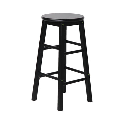 2X Bar Stools Round Chairs Wooden Black